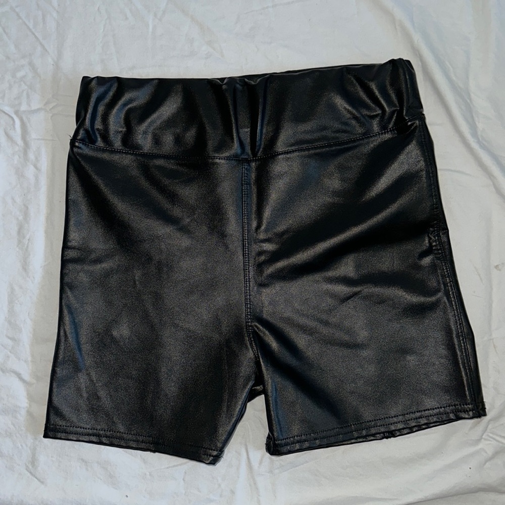 Faux leather spandex shorts